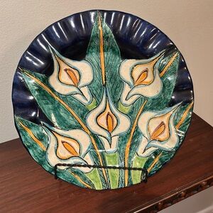 E. Ortiz Pottery. Cala Lillies Dish/Pie Plate Handmade